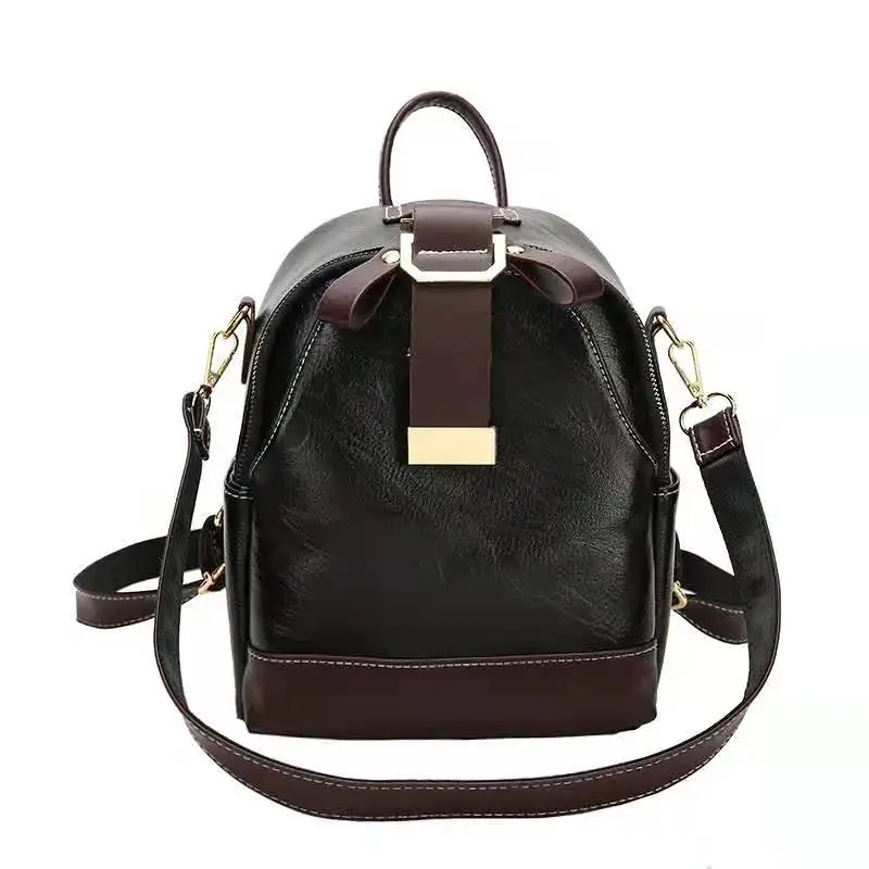 

Ladies stitching backpack soft leather youth girl school bag 2021new luxury designer ladies multi-function travel bag 4 colors