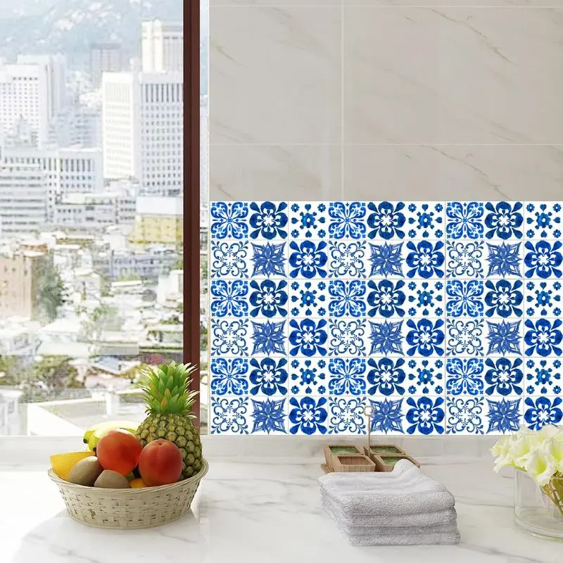 12 шт. водонепроницаемые сине-белые наклейки для керамической плитки | Дом и сад
