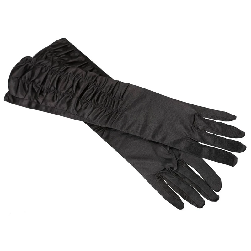 Пара длинных эластичных атласных перчаток с рюшами вечернее платье для