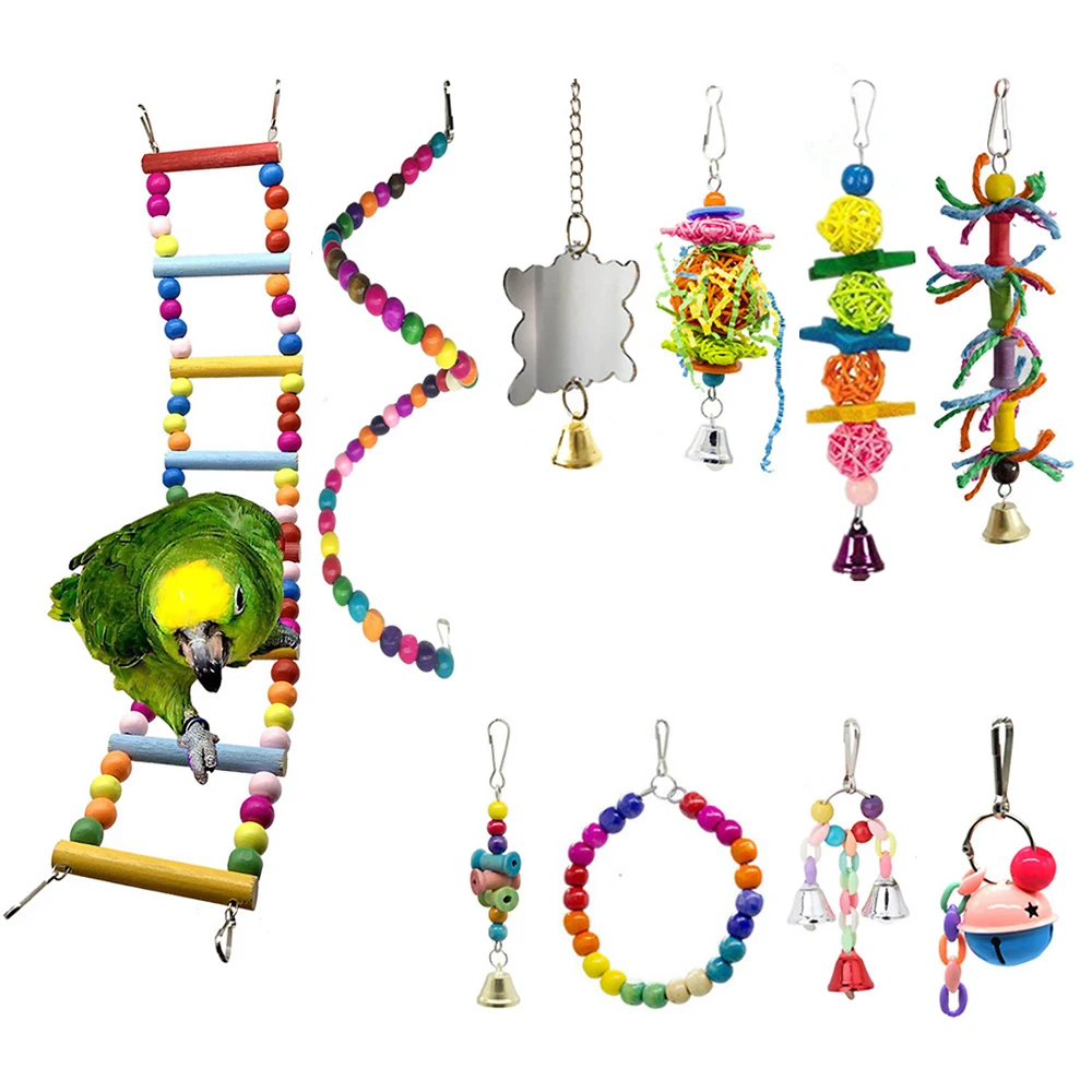 

10X Combination Parrot Toys Metal Rope Ladder Stand Budgerigar Cockatiel Cage Bird Toy Set Ball Pet Supplies 2