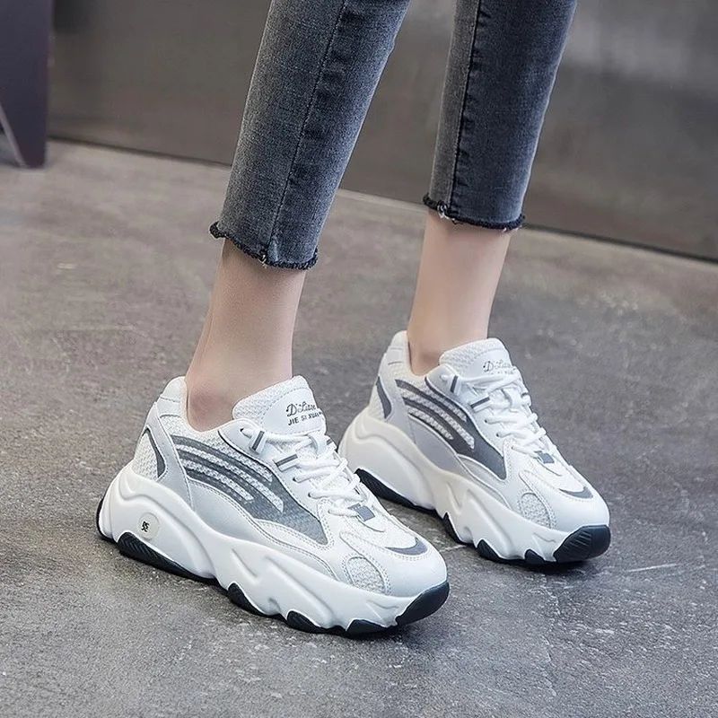

Кроссовки женские на платформе, дышащие удобные, Вулканизированная подошва, повседневная спортивная обувь, белые, на осень