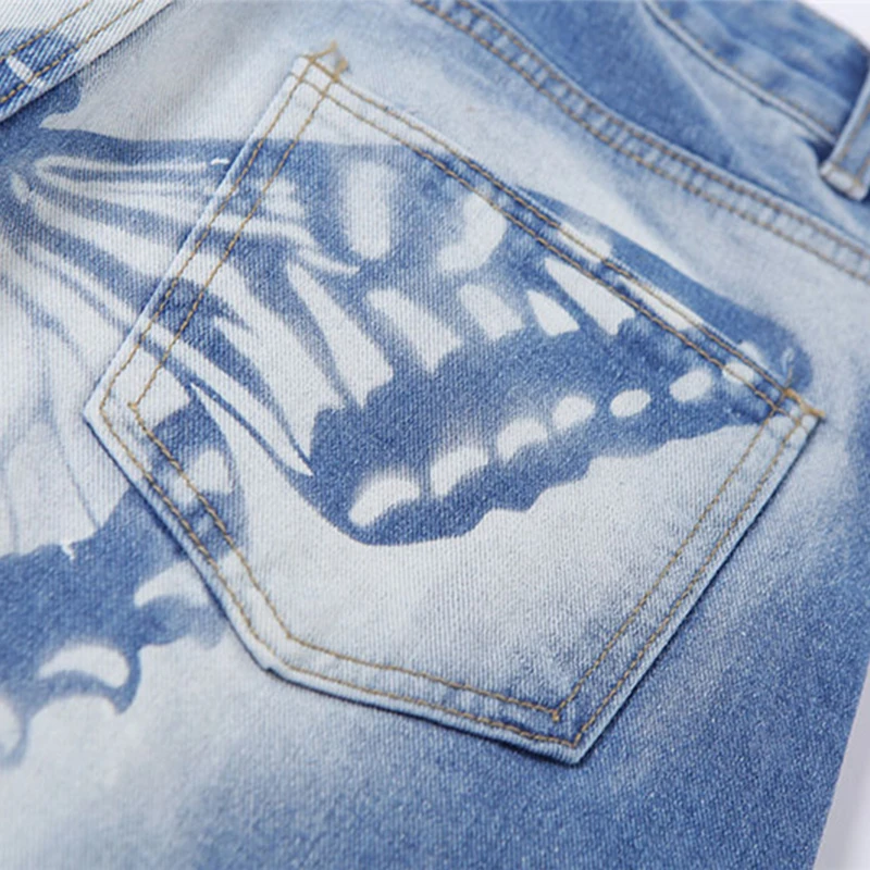 

Girlchic Jeans Butterfly Printed Button Up Fit Casual Straight Pants With Pockets Hit Color Fashion Bottom Zipper Fly Designed