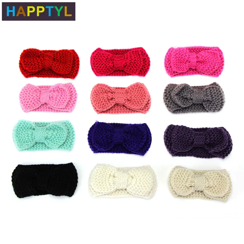 HAPPTYL/1 шт. Зимняя Милая вязаная повязка на голову с бантом для маленьких девочек