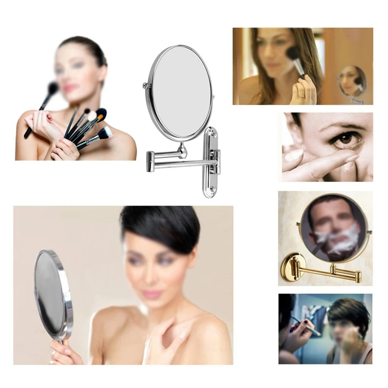 

Silver Extending 8 inches cosmetic wall mounted make up mirror shaving bathroom mirror 7x Magnification