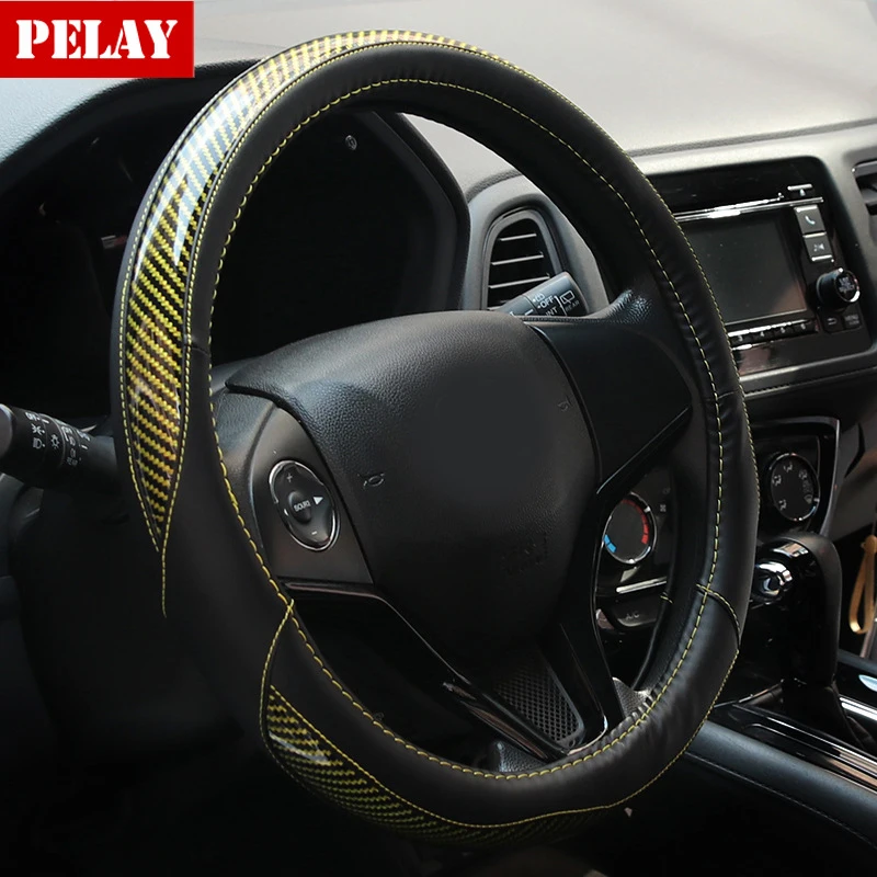 

Universal Car Steering Wheel Leather Covers Carbon Look for BMW BENZ NISSAN HONDA Auto Accessories interior