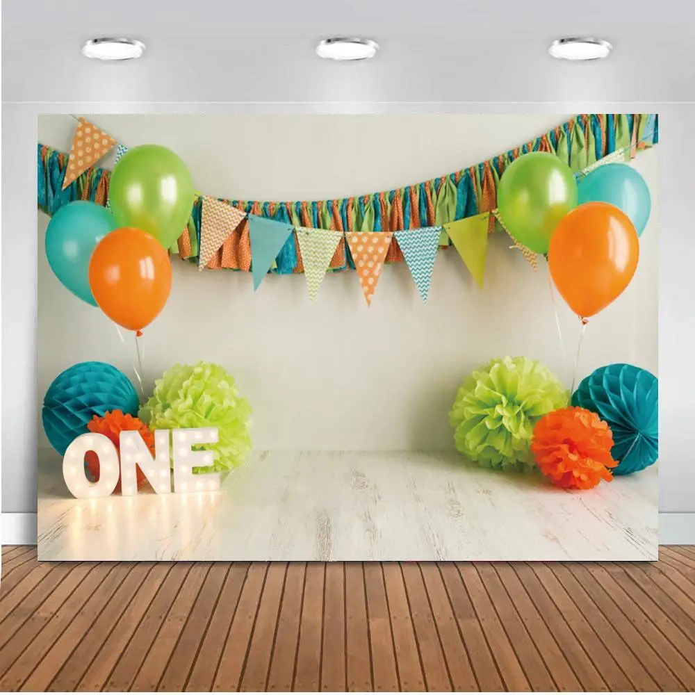 

Праздничный баннер с изображением торта на день рождения, фон для фотосъемки с воздушными шарами, светлый фон для фотостудии с изображением...