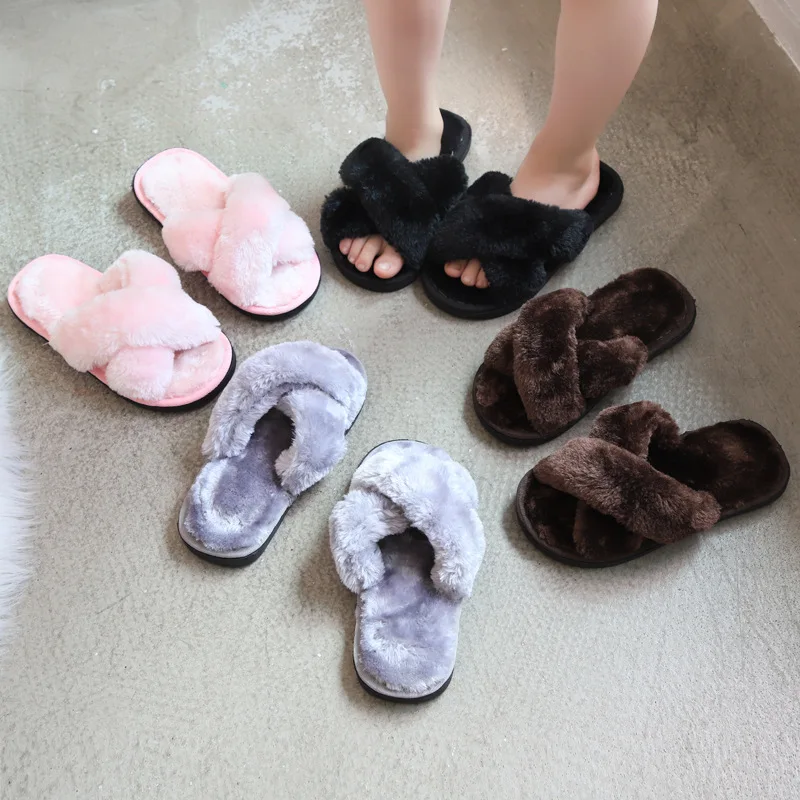 

2021 New pink Baby Girls Cotton Slippers Winter Children's Cute Plush Slippers Home Indoor Shoes Furry Kids Slippers