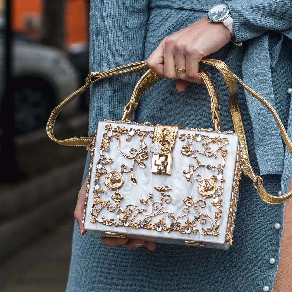 Boutique De FGG модная женская черная акриловая сумка через плечо с цветком из кристаллов, сумка через плечо, вечерняя сумка-клатч