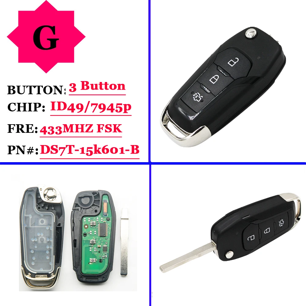 

XNRKEY оригинальный Выкидной дистанционный ключ с 3 кнопками ID49/7945P, чип 433 МГц, стандартная FCC для автомобильного ключа Ford Ranger
