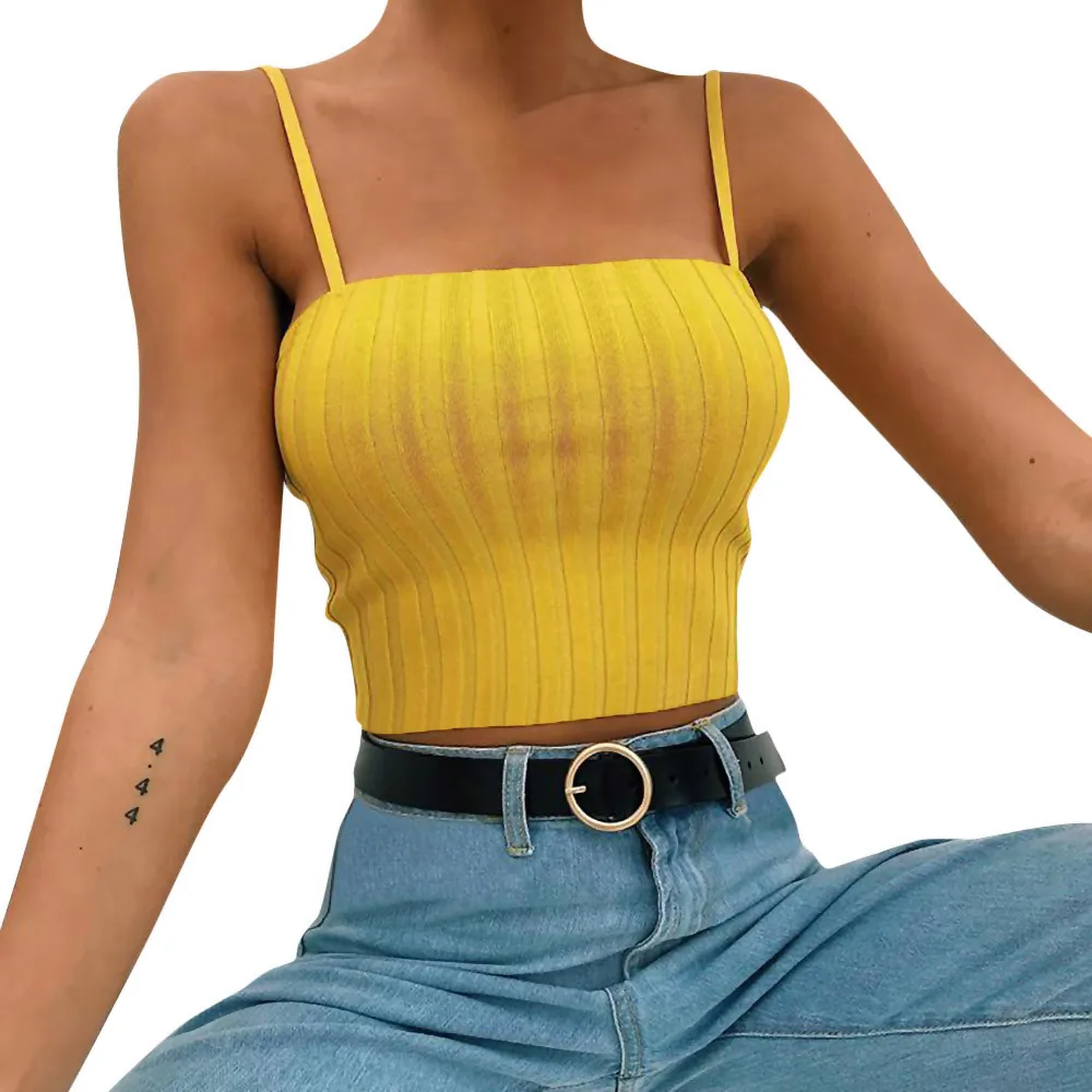 Женская облегающая однотонная майка жилет с открытыми плечами блузка лямкой на