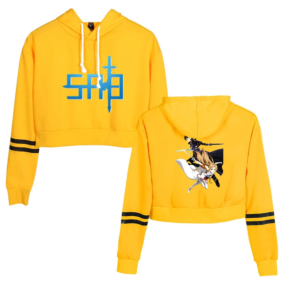 

Anime SAO Sword Art Online Crop Top Hoodie Women Girls Cropped Sweatshirts Harajuku Long Sleeve Pullover Streetwear Teens Tops