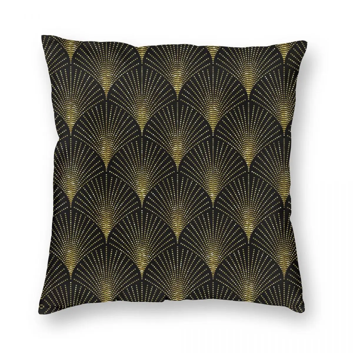 

Черно-Золотой квадратный чехол для подушки с геометрическим рисунком в стиле арт-деко, чехол из полиэстера и льна с бархатным узором, декоративный чехол для подушки на молнии, чехол для подушки, наволочка для кровати