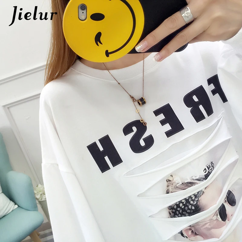 Jielur осенние длинные корейские свободные женские толстовки Тонкий хипстер