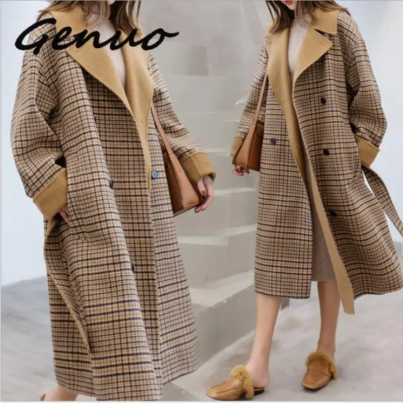 

Женское шерстяное пальто с длинным рукавом, в европейском стиле