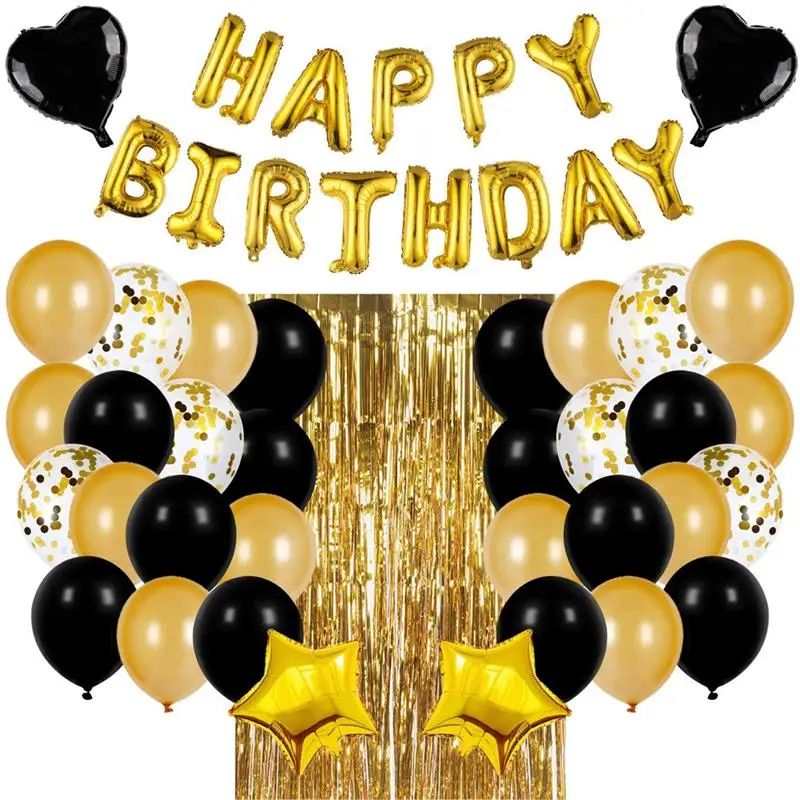 

Gold 16" Happy Birthday Letter Balloon Set, Black Balloon Sequins Party Prom Supplies Set, Birthday Party Decoration Balloon Set