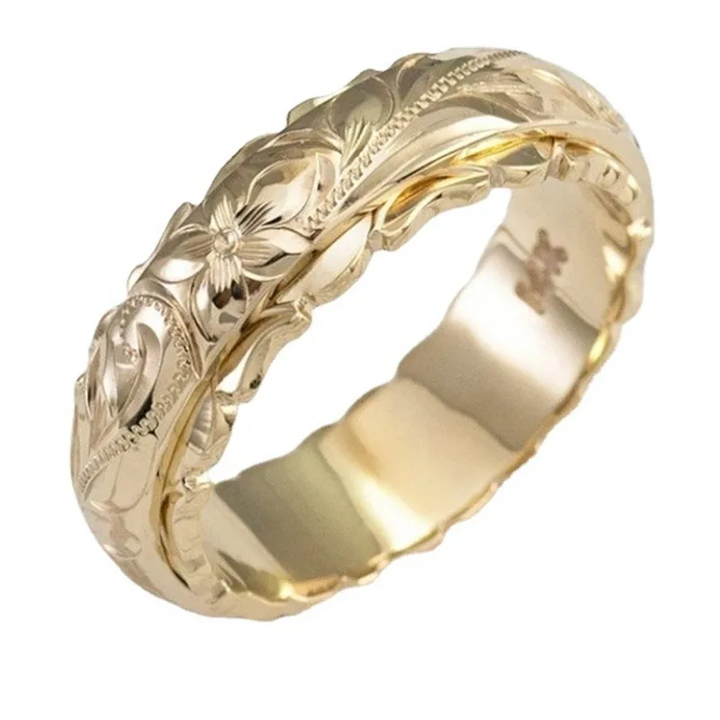 

Vintage Elegant Craved Flower Pattern Women Band Ring 3 Metal Colors Available Fine Wedding Bridal Ring Classic Timeless Jewelry