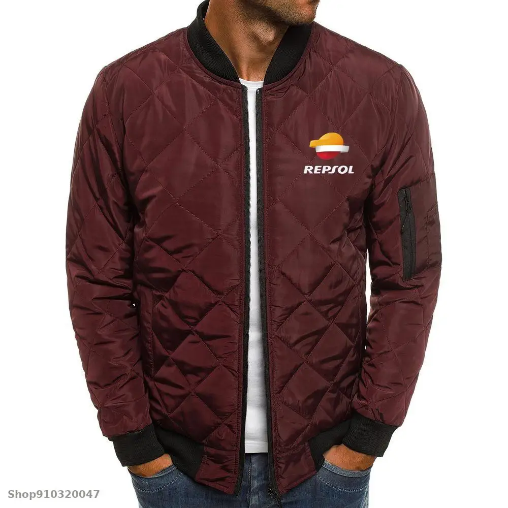 

2020 Winter Men's Cotton-padded Jackets Solid Color for repsol Jacket riding Men Rhombus Seam Cotton Man Jackets Coat Overcoat