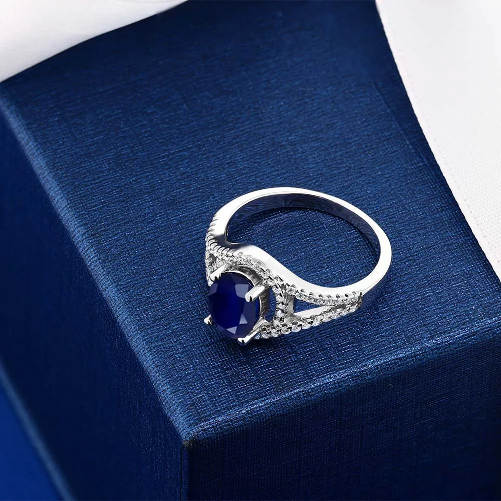 Сапфировое Кольцо GemStoneKing 2 50 карат Овальный натуральный синий сапфир серебро 925