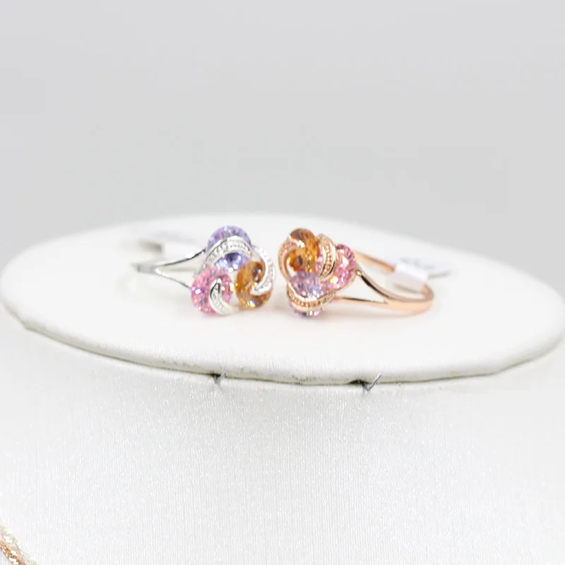 Комплект из колье и серёг под розовое золото 585 пробы 3 цвета|Ювелирные наборы| |