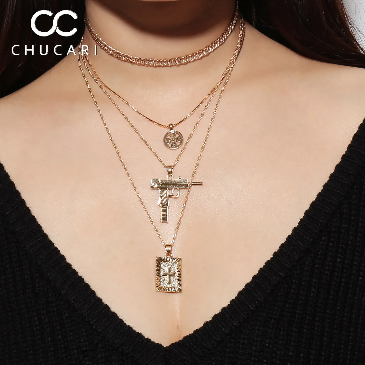 

Многослойные ожерелья CHUCARI с крестом для женщин, Очаровательные золотые Чокеры с монетами, Женский ошейник в стиле панк, украшения для вечер...