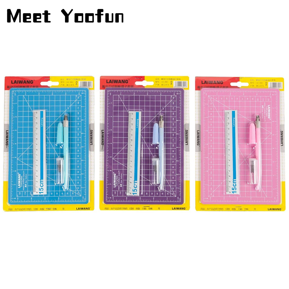 A5 Пластиковая Резка Мат коврика и Нож со Стальными Лезвиями 12шт.Набор Ножей для