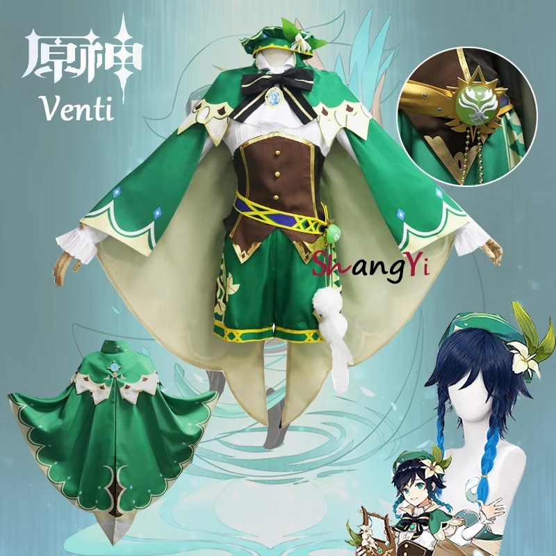 

Anime Genshin Impact Cosplay Venti Costume Halloween Party Dress cosplay anime Wig Adult Women Halloween Carnival Clothing Suit