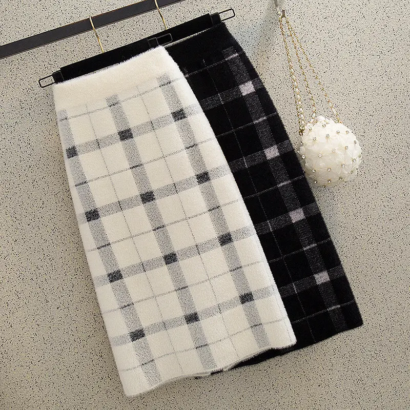 MUMUZI Женские Вязаные норковые юбки с мехом Осень-зима Толстая Теплая юбка средней