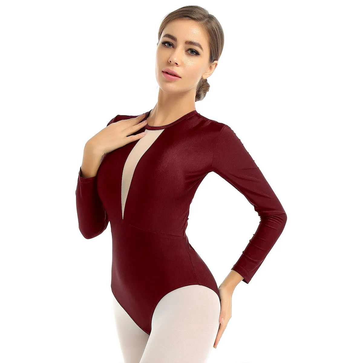 Балетные купальники для взрослых балерины гимнастики с длинным рукавом открытой