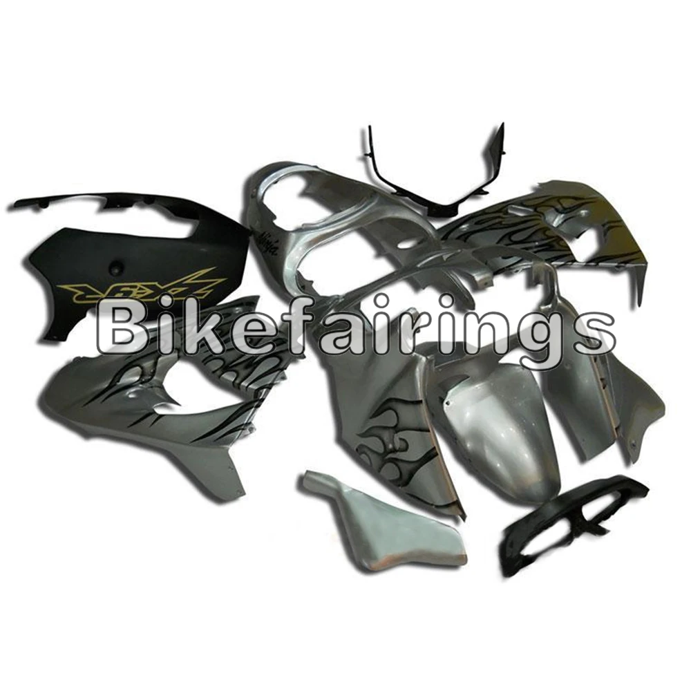 

Grey with Black Flames Motorcycles Complete Fairings For ZX9R 2000 2001 ZX-9R 00 01 ABS Plastic Fairing Kit New