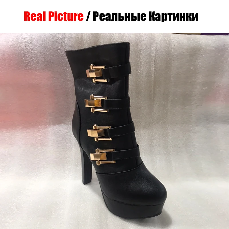 BONJOMARISA/модные женские ботильоны на высокой платформе с металлическими украшениями; коллекция года; женская обувь для вечеринок на высоком каблуке; Размеры 33-43