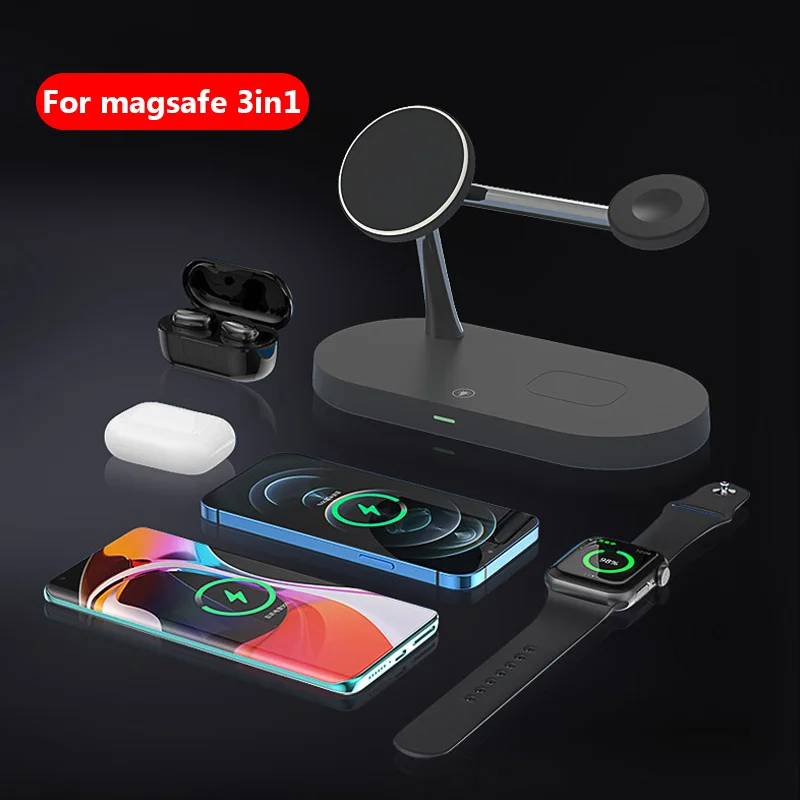 3in1 LED table lamp Magnetic wireless charging Station For magsafe 15W Fast Charger For iPhone12 Apple Watch Airpodspro Chargers