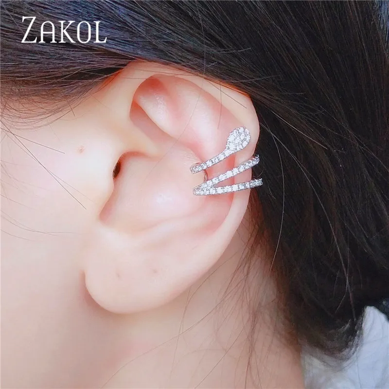 ZAKOL модные серьги-клипсы с фианитом AAA для женщин и девочек Простые Вечерние