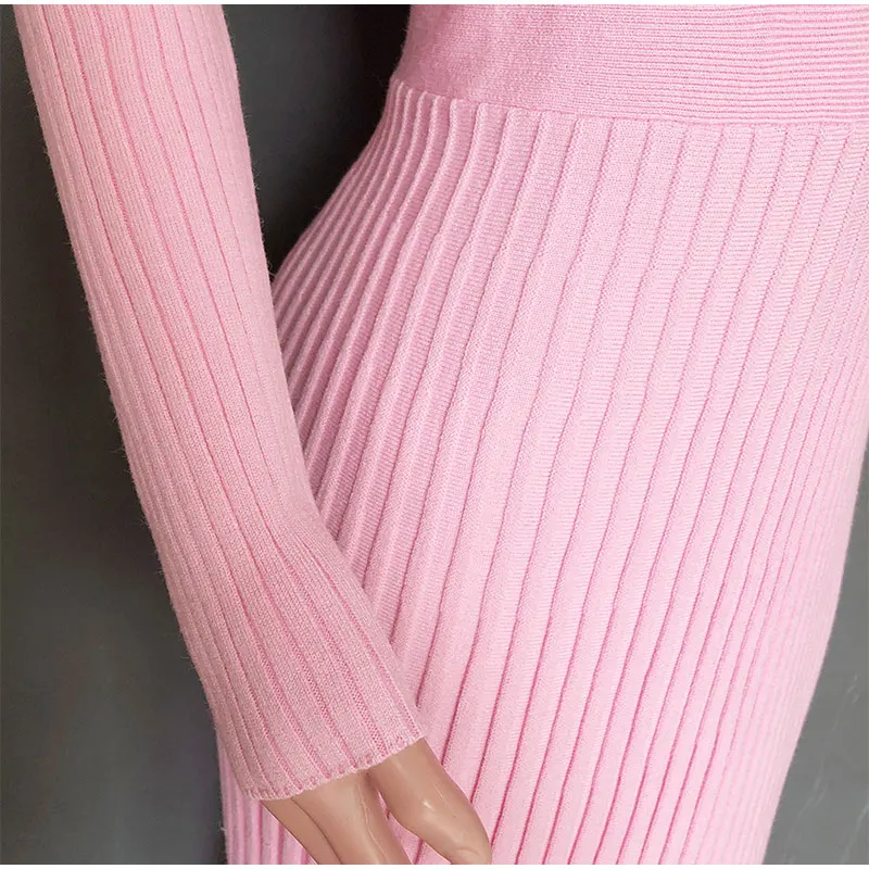 Элегантное облегающее плиссированное платье-свитер размера плюс Осеннее