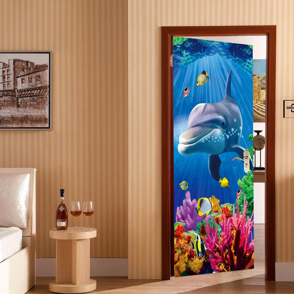 Большой дельфин в море дверная наклейка s настенная самоклеящиеся
