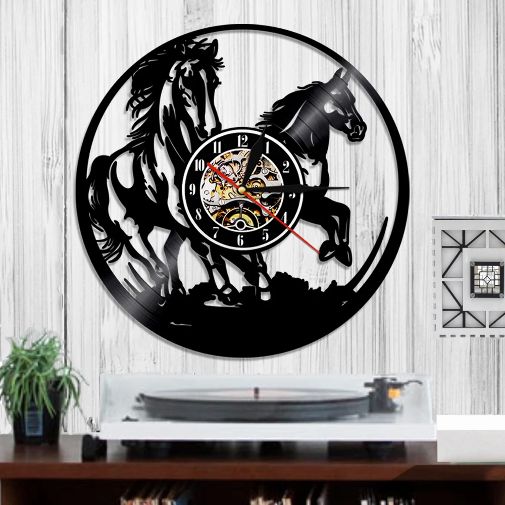 Виниловые настенные часы с изображением лошади животным художественным декором