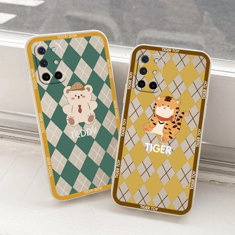 

Plaid Tiger Liquid Silicone Case For Oneplus 8t 9 9pro pro Square Camera Lens Protection Ultra Thin Shockproof Soft Phone Cover