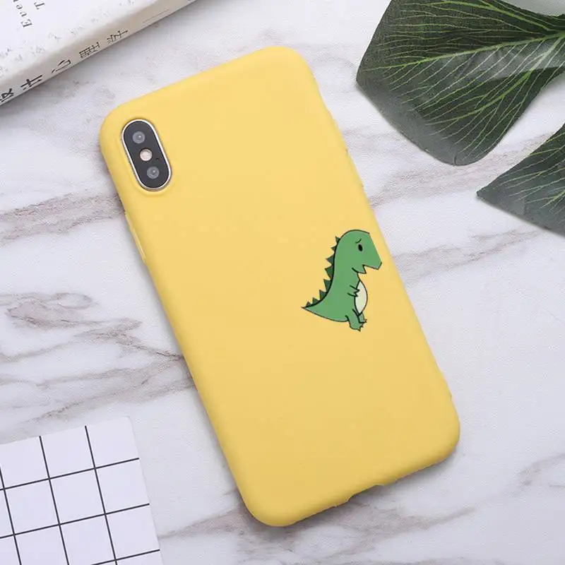 

Cute animal dinosaur couple luxury protective Phone Case funda Candy Color for iPhone 6 7 8 11 12 s mini pro X XS XR MAX Plus