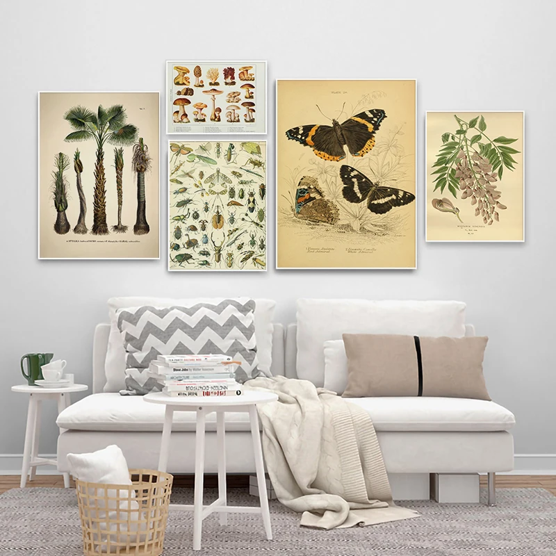 

Paleobios Retro Plant Poster Flower Animal Insect Butterfly Mushrooms Canvas Painting Wall Art Canvas Oil Painting Home Decor