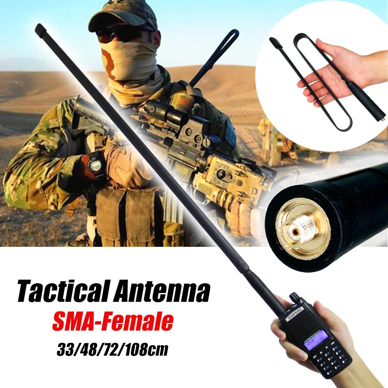 Тактическая Складная антенна 33/48/72 см CS SMA Female Dual Band VHF UHF для портативной