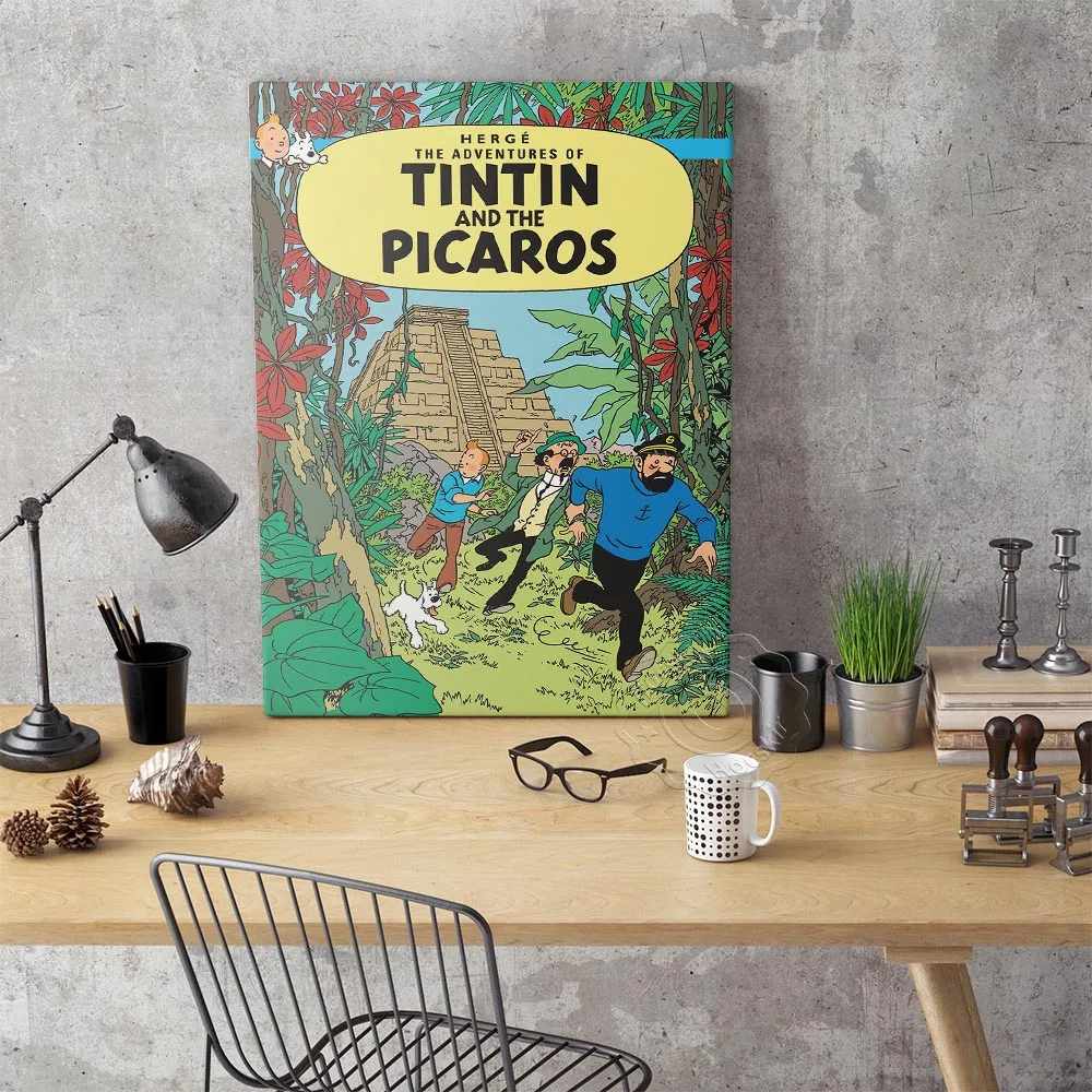 

Moon Exploration The Adventures of Tintin Dog Comic Canvas Painting Vintage Poster Wall Stickers Pictures Home Decor Kids Gift