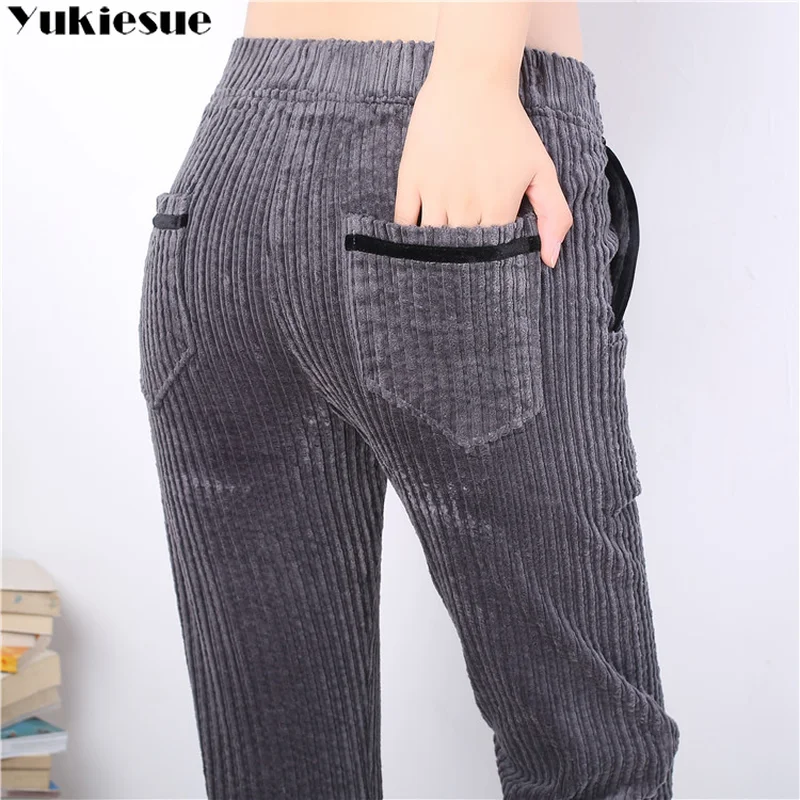 Осенние женские вельветовые штаны Pantalon Mujer, штаны-шаровары с эластичной талией размера плюс 3XL, повседневные спортивные штаны, обтягивающие штаны