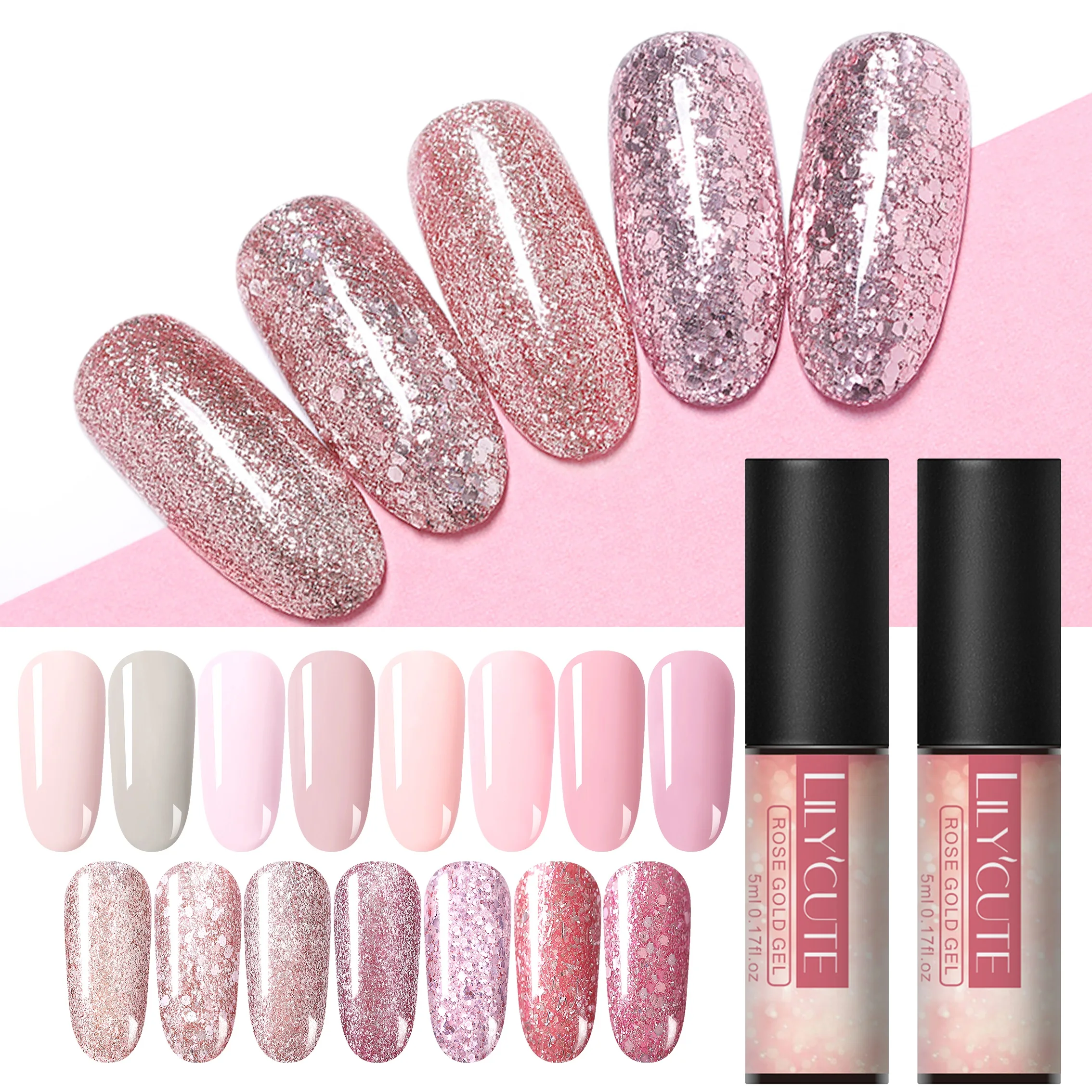 УФ Гель лак LILYCUTE цвета розового золота 5 мл блестящий Блестящий гель для ногтей