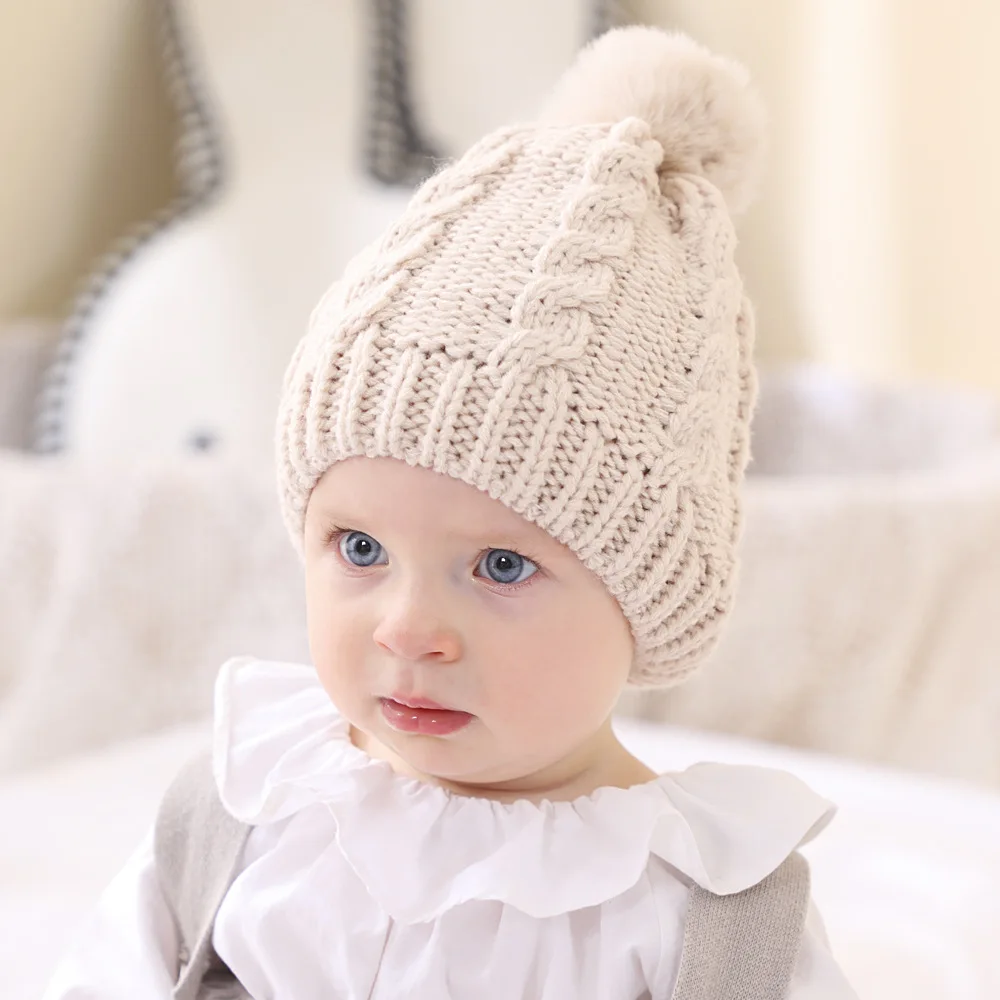 

Children's Woolen Ball Hedging Hat Autumn Winter Baby Warm Cap Solid Color Knitted Turban 5 Colors