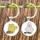 Брелок для ключей с изображением милых куриных животных, белой гусиной, забавная картина, стеклянный кабошон, подвеска, кольцо для ключей, ювелирные изделия на заказ для детей