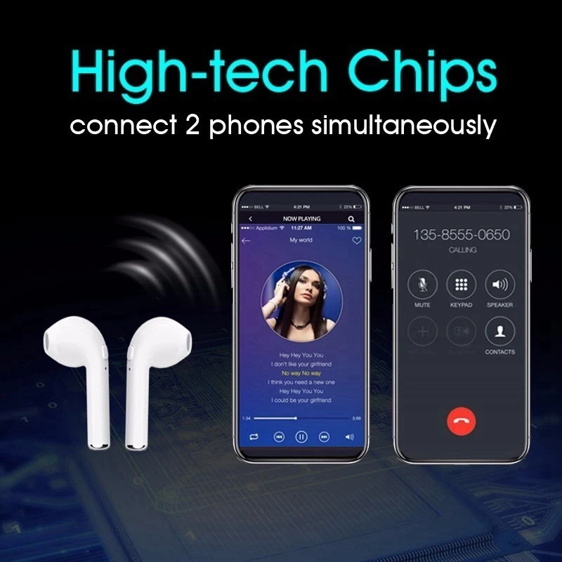I7 TWS Bluetooth наушники беспроводные наушники bluetooth-гарнитура Беспроводные наушники с зарядным чехлом для телефона xiaomi huawei