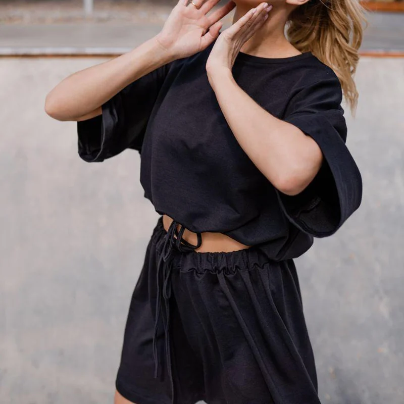 

Casual Women Shorts Sets 2021 New Hot Women's Two-Piece Suit Solid Color Home Loose Summer Fashion Suit Shorts Sweatsuits Set