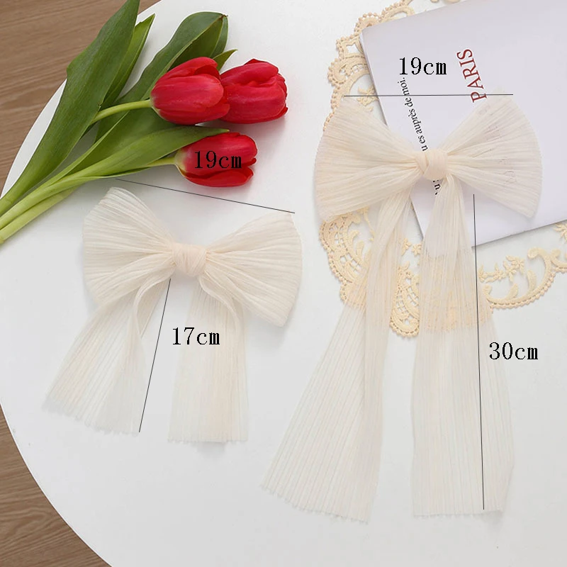 

2021 New White Women Simple Large Hairpin Chiffon Mesh Big Bowknot Ribbon Hairband Clip Lady Girls Spring Clip Hair Accessory