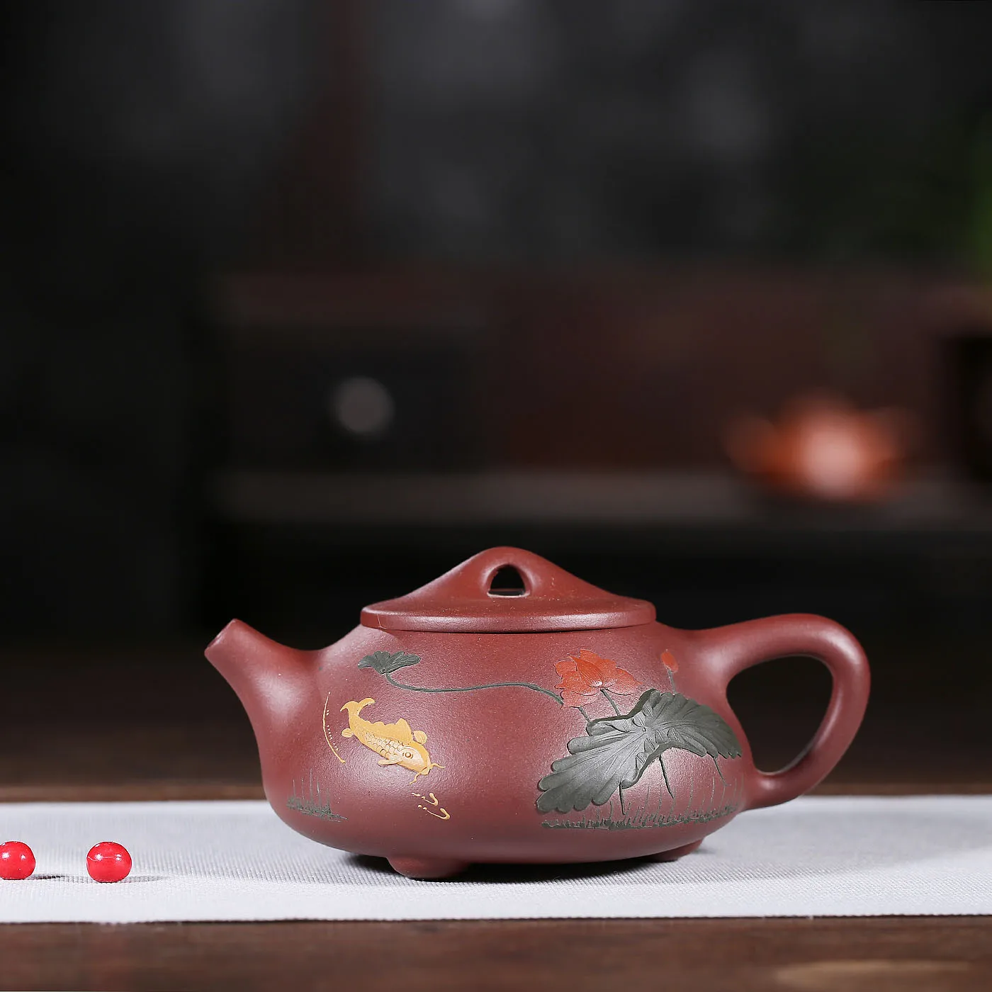 

Ore Purple Mud Teapot Yixing Stone Drum Dark-red Enameled Pottery Teapot Technology Kettle Wholesale Factory Direct Customized