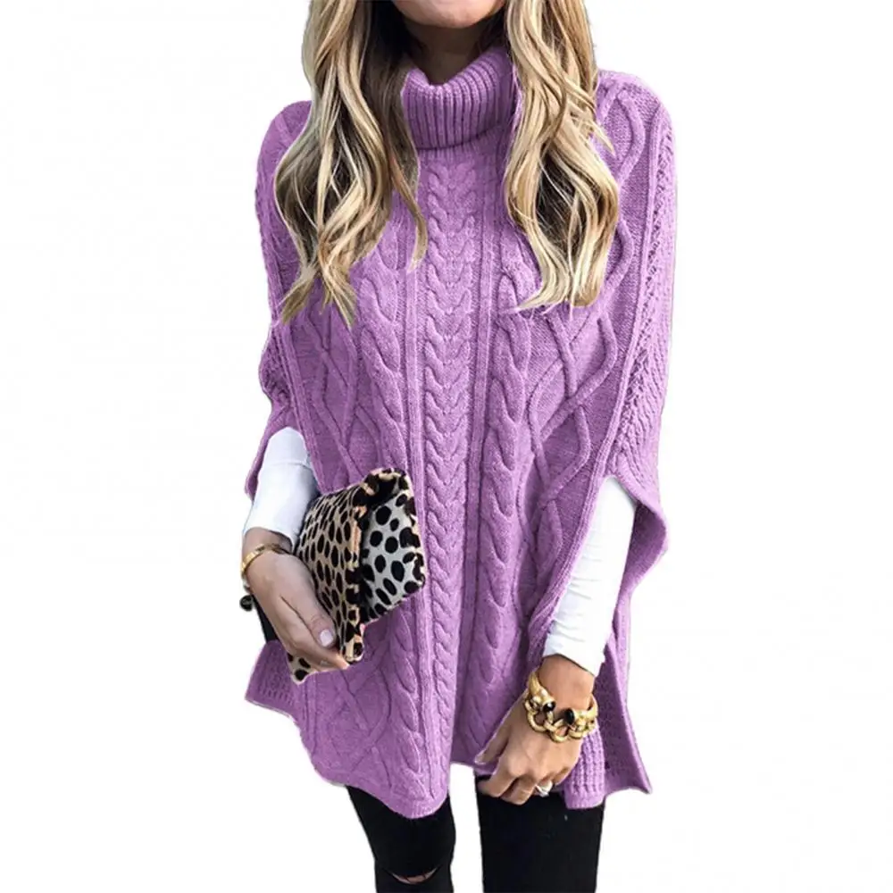 

2021 Spring/Autumn Women Sweater Fashion Casual Solid Color Turtle Neck Twist Braid Knitted Shawl Knitted Sweater