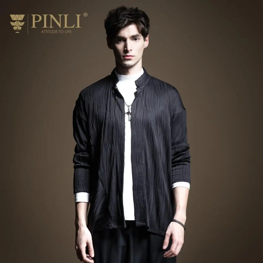 Мужская Однотонная рубашка PINLI однотонная приталенная с длинными рукавами в